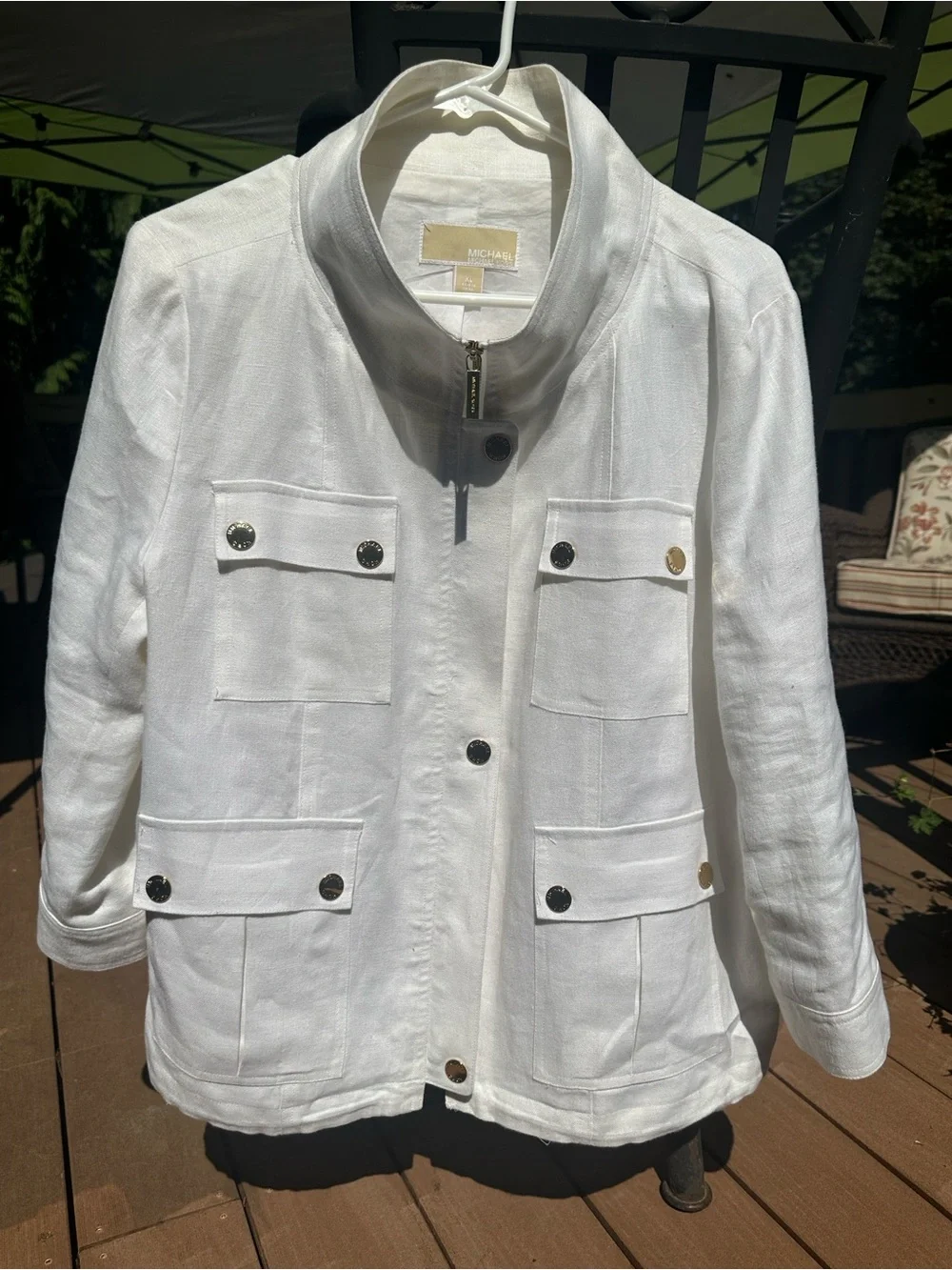 Michael Kors White Linen-Blend Utility Blazer
